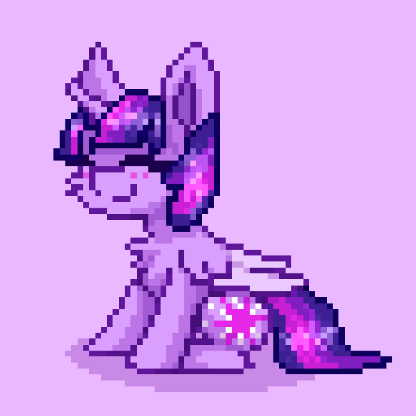 Size: 1000x1000 | Tagged: safe, artist:shad0w-galaxy, derpibooru import, twilight sparkle, twilight sparkle (alicorn), alicorn, pony, ^^, cheek fluff, chest fluff, cute, eyes closed, female, image, mare, pink background, pixel art, png, simple background, smiling, solo, twiabetes