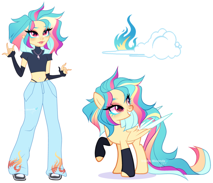 Size: 4662x4002 | Tagged: safe, artist:gihhbloonde, derpibooru import, oc, unofficial characters only, human, pegasus, pony, equestria girls, clothes, grin, human ponidox, image, magical lesbian spawn, offspring, pants, parent:lightning dust, parent:rainbow dash, parents:rainbowdust, png, self paradox, self ponidox, simple background, smiling, transparent background