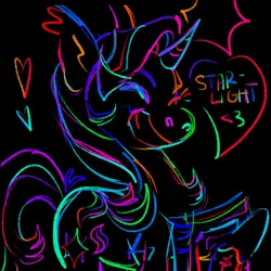 Size: 1111x1111 | Tagged: safe, artist:sillyfillies, derpibooru import, starlight glimmer, pony, unicorn, black background, eyes closed, heart, image, png, rainbow colors, simple background, smiling, solo