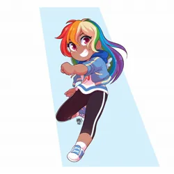 Size: 2048x2048 | Tagged: safe, artist:applesartt, derpibooru import, rainbow dash, human, chibi, clothes, converse, cute, dark skin, dashabetes, grin, humanized, image, jacket, jpeg, looking at you, moderate dark skin, shoes, smiling, sneakers, solo, teeth