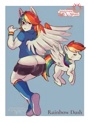 Size: 2500x3500 | Tagged: suggestive, artist:sh1ann, derpibooru import, rainbow dash, anthro, pegasus, plantigrade anthro, pony, anthro ponidox, ass, blushing, butt, buttcrack, duo, duo female, eyes closed, female, females only, high res, image, looking at you, looking back, looking back at you, name, passepartout, png, rainbutt dash, self ponidox, simple background, spread wings, transparent background, winged hooves, wings