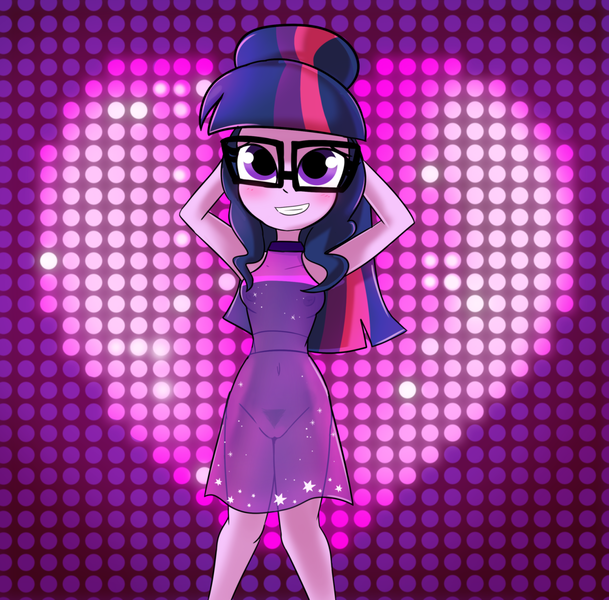 Size: 1549x1525 | Tagged: explicit, artist:tjpones, derpibooru import, sci-twi, twilight sparkle, human, equestria girls, arm behind head, armpits, belly button, blushing, braless, breasts, clothes, dress, female, grin, heart, heart background, image, inverted nipples, looking at you, nipples, no underwear, nudity, png, pubic hair, see-through, smiling, smiling at you, solo, solo female, vulva