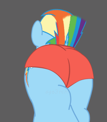 Size: 700x800 | Tagged: suggestive, alternate version, artist:age3rcm, banned from derpibooru, rainbow dash, pegasus, pony, animated, behind, boyshorts, butt, butt focus, butt shake, close-up, clothes, dock, female, gif, hip sway, image, large butt, mare, panties, plot, rainbutt dash, rear view, simple background, solo, tail, transparent background, underwear, walk cycle, walking, wiggle