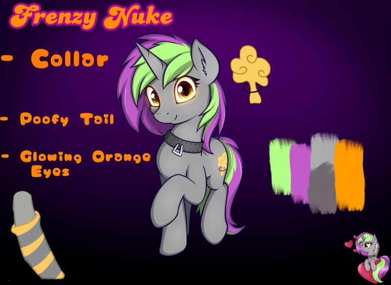 Size: 1479x1080 | Tagged: safe, artist:theparagon, derpibooru import, edit, oc, oc:frenzy nuke, unofficial characters only, pony, clothes, collar, female, image, jpeg, mare, raised hoof, socks, standing, thigh highs