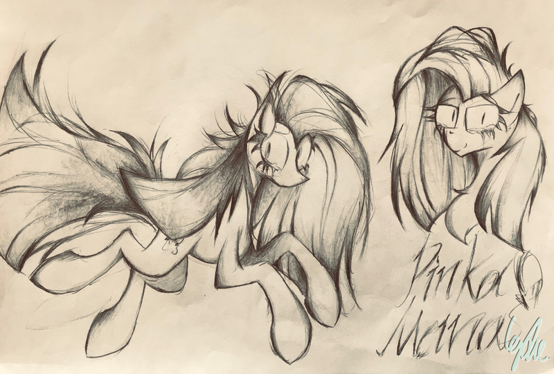 Size: 3273x2213 | Tagged: safe, artist:lydia, derpibooru import, pinkie pie, balloon, image, long mane, looking at you, pencil drawing, pinkamena diane pie, png, sad, sketch, traditional art