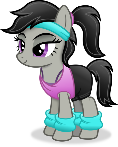 Size: 2628x3263 | Tagged: safe, artist:anime-equestria, derpibooru import, octavia melody, earth pony, pony, 80s, alternate hairstyle, clothes, female, headband, image, leg warmers, mare, png, ponytail, shorts, simple background, smiling, solo, transparent background, vector, workout outfit