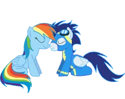 Size: 900x713 | Tagged: safe, artist:megasupertacoman-yt, derpibooru import, rainbow dash, soarin', pegasus, pony, clothes, eyes closed, female, image, male, mare, png, shipping, simple background, sitting, soarindash, stallion, straight, transparent background, uniform, vector, wonderbolts uniform