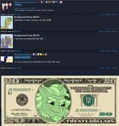 Size: 2024x2140 | Tagged: safe, derpibooru import, edit, edited screencap, screencap, pony, unicorn, g5, my little pony: tell your tale, 20 dollar bill, alphabittle blossomforth, derpibooru comments, dollars, image, png