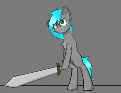 Size: 1194x917 | Tagged: safe, artist:cotarsis, derpibooru import, oc, earth pony, pony, robot, robot pony, big sword, bipedal, gray background, image, png, simple background, sketch, solo, sword, weapon