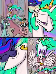 Size: 3000x4000 | Tagged: safe, artist:ja0822ck, derpibooru import, princess celestia, princess luna, alicorn, pony, unicorn, biting, ear bite, image, png, royal guard, sleepy