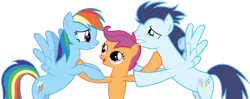 Size: 900x357 | Tagged: safe, artist:bobthelurker, derpibooru import, rainbow dash, scootaloo, soarin', pegasus, pony, female, image, male, mare, png, shipping, siblings, simple background, sisters, soarindash, stallion, straight, transparent background, vector