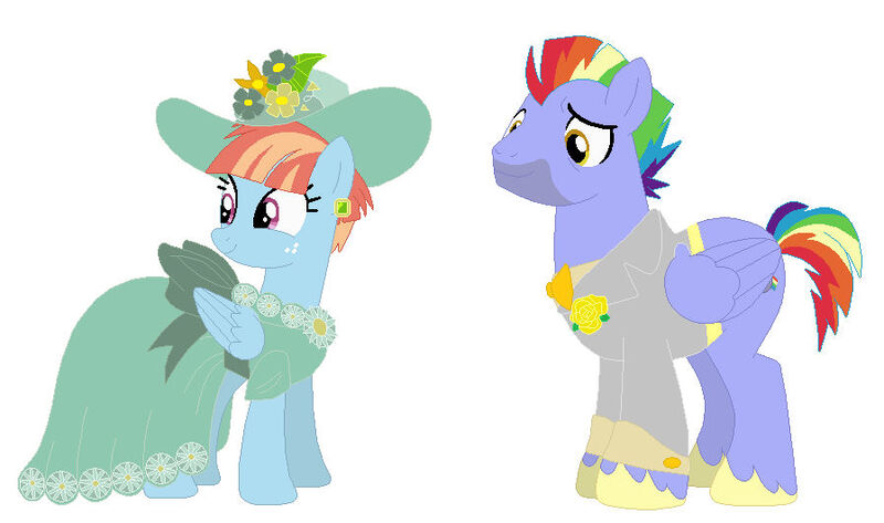 Size: 897x530 | Tagged: safe, artist:glittertiara, derpibooru import, bow hothoof, windy whistles, pegasus, pony, clothes, dress, female, husband and wife, image, implied marriage, implied rainbow dash, implied shipping, implied soarin', implied soarindash, implied straight, jpeg, male, mare, shipping, simple background, smoking, stallion, straight, white background, windyhoof