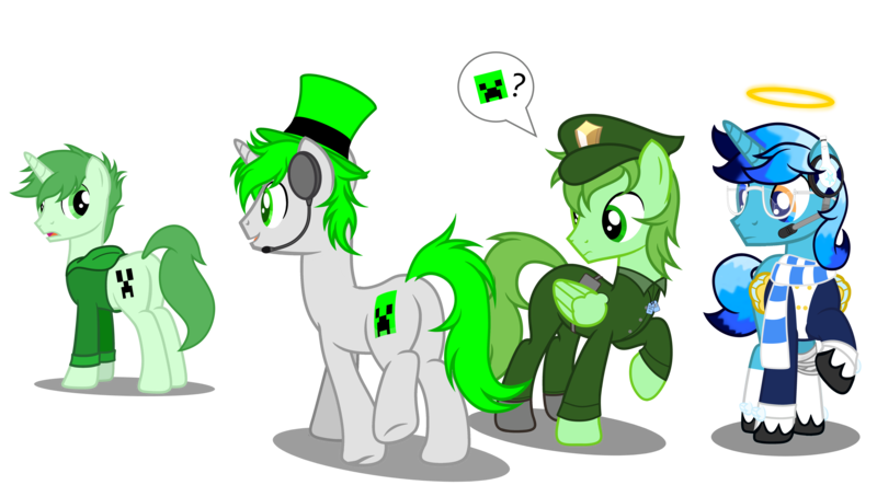 Size: 7862x4354 | Tagged: safe, artist:equestria secret guard, derpibooru import, oc, oc:nihaicreeper, oc:oc:radiant windstar, oc:pilek, oc:路人马, unofficial characters only, alicorn, pegasus, pony, unicorn, alicorn oc, bandage, broken glass, butt, clothes, dog tags, duo, front view, glasses, greeting, hat, headphones, horn, image, looking back, male, pegasus oc, plot, png, rear view, simple background, smiling, stallion, top hat, transparent background, unicorn oc, uniform, walking, wings
