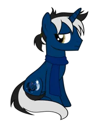 Size: 4290x5246 | Tagged: safe, artist:equestria secret guard, derpibooru import, oc, oc:dark galaxy, unofficial characters only, pony, unicorn, braid, clothes, horn, image, looking back, male, png, simple background, sitting, stallion, transparent background, unicorn oc