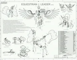 Size: 6210x4799 | Tagged: artist needed, source needed, useless source url, safe, derpibooru import, princess celestia, princess luna, pony, robot, robot pony, absurd resolution, anatomy, anatomy chart, chart, image, infographic, jpeg, lineart, robolestia, text