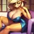 Size: 640x640 | Tagged: suggestive, derpibooru import, machine learning generated, novelai, stable diffusion, applejack, anthro, earth pony, ai content, bedroom eyes, big breasts, breasts, busty applejack, chair, cleavage, clothes, dress, female, huge breasts, image, living room, png, sitting, smiling, solo, solo female, thighs, thunder thighs