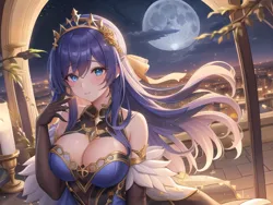Size: 1920x1440 | Tagged: safe, derpibooru import, machine learning generated, stable diffusion, princess luna, human, ai content, anime, anime style, background, breasts, busty princess luna, humanized, image, png, sexy, solo