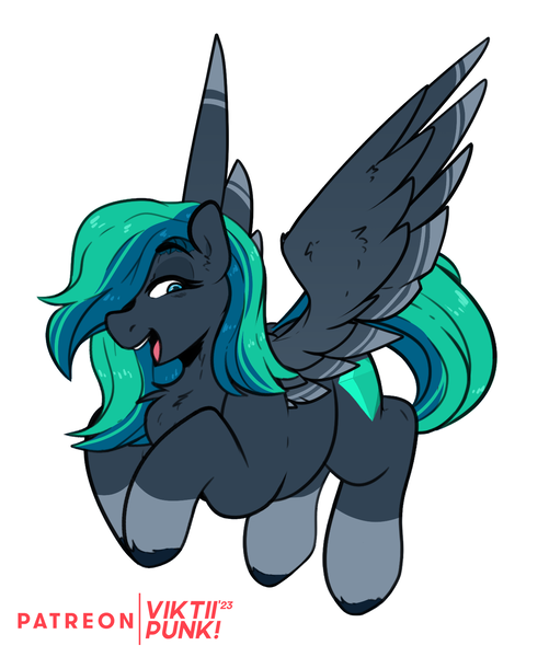 Size: 1410x1687 | Tagged: safe, artist:viktiipunk, derpibooru import, oc, oc:emerald dream, unofficial characters only, pegasus, pony, chest fluff, cutie mark, eyeshadow, female, hair, hair over one eye, happy, image, long mane, looking down, makeup, mare, png, simple background, smiling, solo, spread wings, white background, wings