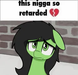 Size: 1283x1242 | Tagged: safe, artist:pizzahutjapan, oc, oc:anonfilly, unofficial characters only, pony, /bale/, /mlp/, 4chan, female, filly, floppy ears, image, looking at you, meme, nigga, png, ponified meme, solo