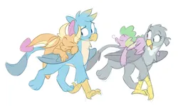 Size: 3697x2214 | Tagged: safe, artist:luximus17, derpibooru import, gabby, gallus, smolder, spike, dragon, gryphon, beak, carrying, cuddling, dragon wings, dragoness, feathered wings, female, folded wings, horns, image, looking back, male, nostrils, open mouth, png, shipping, simple background, sleeping, smiling, smollus, snot bubble, snout, spabby, spread wings, straight, white background, wings