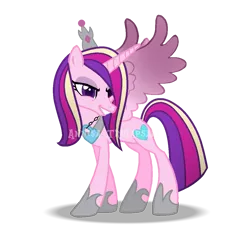 Size: 1083x978 | Tagged: safe, artist:tanahgrogot, derpibooru import, idw, princess cadance, alicorn, pony, reflections, spoiler:comic, evil cadance, evil grin, eyeshadow, female, grin, heartbreak, idw showified, image, makeup, mare, png, reversed, simple background, smiling, solo, transparent background, watermark