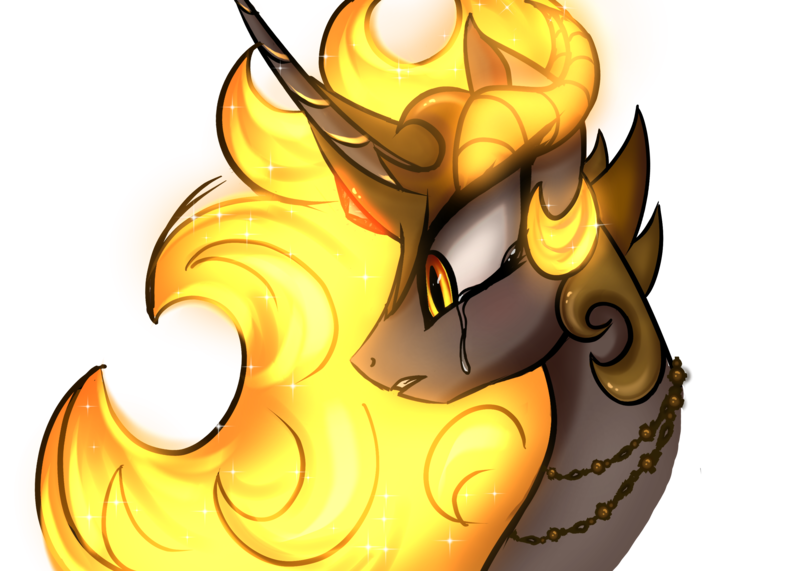 Size: 2800x2000 | Tagged: safe, artist:ladyluna2, derpibooru import, daybreaker, princess celestia, alicorn, pony, bust, crying, curved horn, digital art, ethereal mane, female, flowing mane, gem, glow, high res, horn, horns, image, jewelry, mane of fire, mare, necklace, orange eyes, png, simple background, sketch, solo, sparkles, starry mane, teary eyes, teeth, transparent background