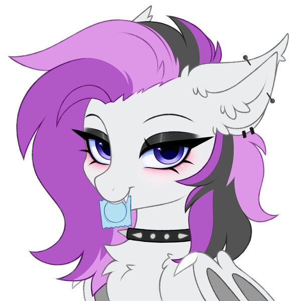 Size: 3000x3000 | Tagged: explicit, artist:pesty_skillengton, derpibooru import, oc, oc:moonstone, unofficial characters only, chest fluff, choker, collar, eyeshadow, image, jpeg, makeup, simple background, solo, spiked collar, white background