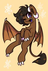 Size: 1200x1800 | Tagged: safe, artist:chunchalunch, derpibooru import, oc, unofficial characters only, dracony, dragon, hybrid, brown background, chest fluff, happy, image, jpeg, looking at you, one eye closed, open mouth, open smile, simple background, smiling, solo, spread wings, wings, wink