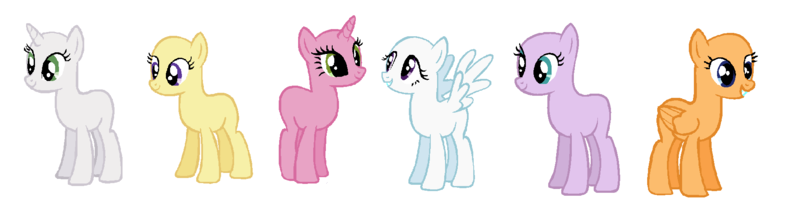 Size: 1900x531 | Tagged: safe, artist:frozengembases, artist:sillylittleprincess, derpibooru import, earth pony, pegasus, pony, unicorn, alternate mane six, base used, female, g4, image, mare, png