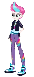 Size: 600x1364 | Tagged: safe, artist:kylexisliner, derpibooru import, zipp storm, equestria girls, g5, clothes, converse, equestria girls-ified, eyeshadow, female, image, jacket, makeup, pants, png, shirt, shoes, simple background, sneakers, solo, transparent background