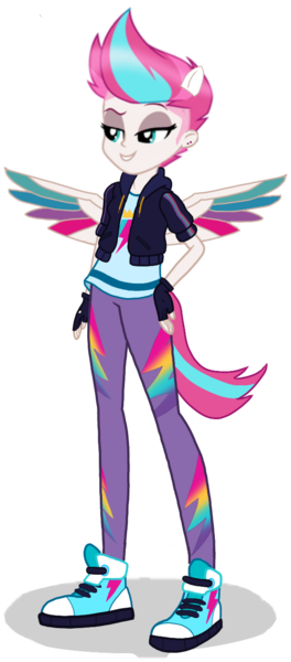 Size: 600x1364 | Tagged: safe, artist:kylexisliner, derpibooru import, zipp storm, equestria girls, g5, clothes, converse, equestria girls-ified, eyeshadow, female, image, jacket, makeup, pants, png, ponied up, pony ears, shirt, shoes, simple background, sneakers, solo, tail, transparent background, wings