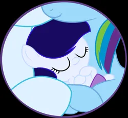 Size: 930x859 | Tagged: safe, artist:thunderspeedyt, derpibooru import, rainbow dash, soarin', oc, oc:thunder speed, pegasus, pony, baby, baby pony, female, image, jpeg, male, mare, offspring, parent:rainbow dash, parent:soarin', parents:soarindash, shipping, sleeping, soarindash, stallion, straight