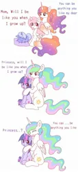 Size: 823x1810 | Tagged: safe, artist:jaanhavi, derpibooru import, princess celestia, princess luna, twilight sparkle, oc, alicorn, pony, unicorn, celestia and luna's mother, cewestia, comic, crying, dialogue, female, filly, filly twilight sparkle, foal, image, jpeg, lying down, mare, pink-mane celestia, prone, simple background, sleeping, white background, woona, younger