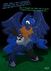 Size: 914x1280 | Tagged: suggestive, artist:catmonkshiro, princess luna, alicorn, anthro, inflatable pony, pooltoy pony, unguligrade anthro, blushing, female, furry to anthro, image, inflatable, jpeg, pool toy, seams, solo, transformation, transgender transformation