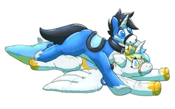 Size: 1280x800 | Tagged: safe, artist:rawr, oc, oc:princess toytime, oc:skyler, unofficial characters only, alicorn, inflatable pony, pony, pooltoy pony, unicorn, deflation, duo, female, image, inflatable, male, mare, png, pool toy, seams, simple background, stallion, transparent background