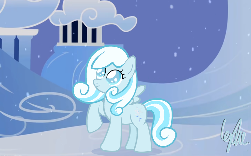Size: 2843x1769 | Tagged: safe, artist:lydia, derpibooru import, oc, oc:snowdrop, pegasus, pony, blue eyes, cute, female, filly, foal, image, lonely, looking up, night, png, show accurate, silent, smiling, snow, snowfall, solo, spread wings, wings