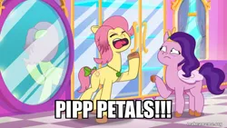 Size: 800x450 | Tagged: safe, derpibooru import, edit, edited screencap, screencap, pipp petals, posey (g5), g5, my little pony: tell your tale, spoiler:g5, spoiler:my little pony: tell your tale, spoiler:tyts01e52, caption, image, image macro, png, ponytropico, posey can't catch a break, text