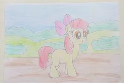 Size: 3421x2304 | Tagged: safe, artist:platinumdrop, derpibooru import, apple bloom, pony, colored pencil drawing, female, filly, foal, image, jpeg, solo, traditional art