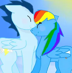 Size: 832x840 | Tagged: safe, artist:fuzzybutts108, derpibooru import, rainbow dash, soarin', pegasus, pony, blushing, eyes closed, female, image, jpeg, male, mare, shipping, soarindash, stallion, straight