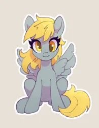 Size: 935x1200 | Tagged: safe, artist:asimos, artist:maytee, derpibooru import, derpy hooves, pegasus, pony, image, jpeg, sitting, smiling, solo, spread wings, wings