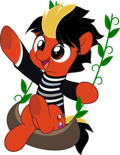 Size: 3882x5000 | Tagged: safe, artist:jhayarr23, derpibooru import, ponified, earth pony, pony, clothes, commission, dyed mane, dyed tail, ear piercing, happy, image, jaime preciado, long sleeves, male, open mouth, pierce the veil, piercing, png, shirt, short tail, simple background, solo, stallion, swing, tail, transparent background, underhoof, ych result