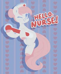 Size: 1280x1568 | Tagged: safe, artist:glowfangs, derpibooru import, nurse redheart, earth pony, pony, colored hooves, hat, image, missing cutie mark, nurse hat, one eye closed, png, smiling, solo, thermometer, wink