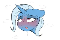 Size: 1333x894 | Tagged: suggestive, artist:welost, derpibooru import, trixie, pony, unicorn, bust, cover art, drool, fanfic art, heart, heart eyes, hypnosis, image, mind control, png, simple background, story in the source, sweat, white background, wingding eyes