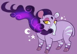 Size: 1420x1010 | Tagged: safe, artist:nonameorous, derpibooru import, them's fightin' herds, cloven hooves, community related, image, looking at you, moon, nidra (tfh), png, purple background, simple background, smiling, solo, standing, stars, stripes, tapir