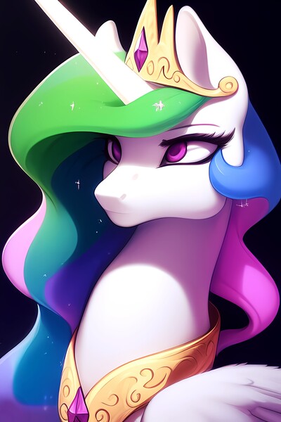 Size: 2048x3072 | Tagged: safe, derpibooru import, editor:lerkyboy, machine learning assisted, machine learning generated, stable diffusion, princess celestia, alicorn, pony, ai content, black background, bust, crown, female, frown, generator:purplesmart.ai, horn, image, jewelry, jpeg, mare, portrait, regalia, simple background, solo