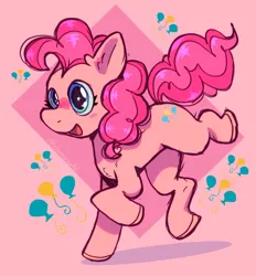 Size: 1897x2048 | Tagged: safe, artist:silverycryptid, derpibooru import, pinkie pie, earth pony, pony, colored, cutie mark, digital art, female, image, mare, png, raised hoof, raised leg, simple background, smiling, solo, trotting
