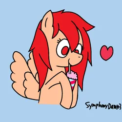 Size: 1000x1000 | Tagged: safe, artist:symphonydawn3, derpibooru import, oc, unofficial characters only, pegasus, pony, commission, drink, drinking, female, heart, image, mare, pegasus oc, png, simple background, smiling, smoothie, solo, straw in mouth, wings, ych result