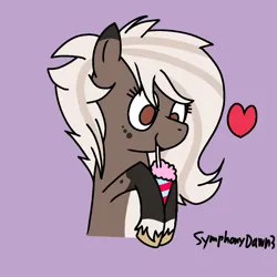 Size: 1000x1000 | Tagged: safe, artist:symphonydawn3, derpibooru import, oc, unofficial characters only, earth pony, pony, commission, drink, drinking, earth pony oc, female, heart, image, mare, png, simple background, smiling, smoothie, solo, straw in mouth, ych result