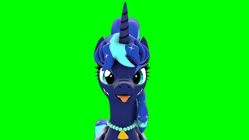 Size: 3840x2160 | Tagged: safe, artist:mlpisthebestshow36, derpibooru import, princess luna, alicorn, 3d, 3d model, 80s hair, 80s princess luna, green background, image, jpeg, ponytail, render, simple background, solo, source filmmaker