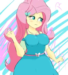 Size: 1080x1180 | Tagged: safe, artist:reinbou, derpibooru import, fluttershy, human, equestria girls, equestria girls series, big breasts, blushing, breasts, busty fluttershy, female, fluttershy boho dress, geode of fauna, image, magical geodes, png, simple background, sketch, solo